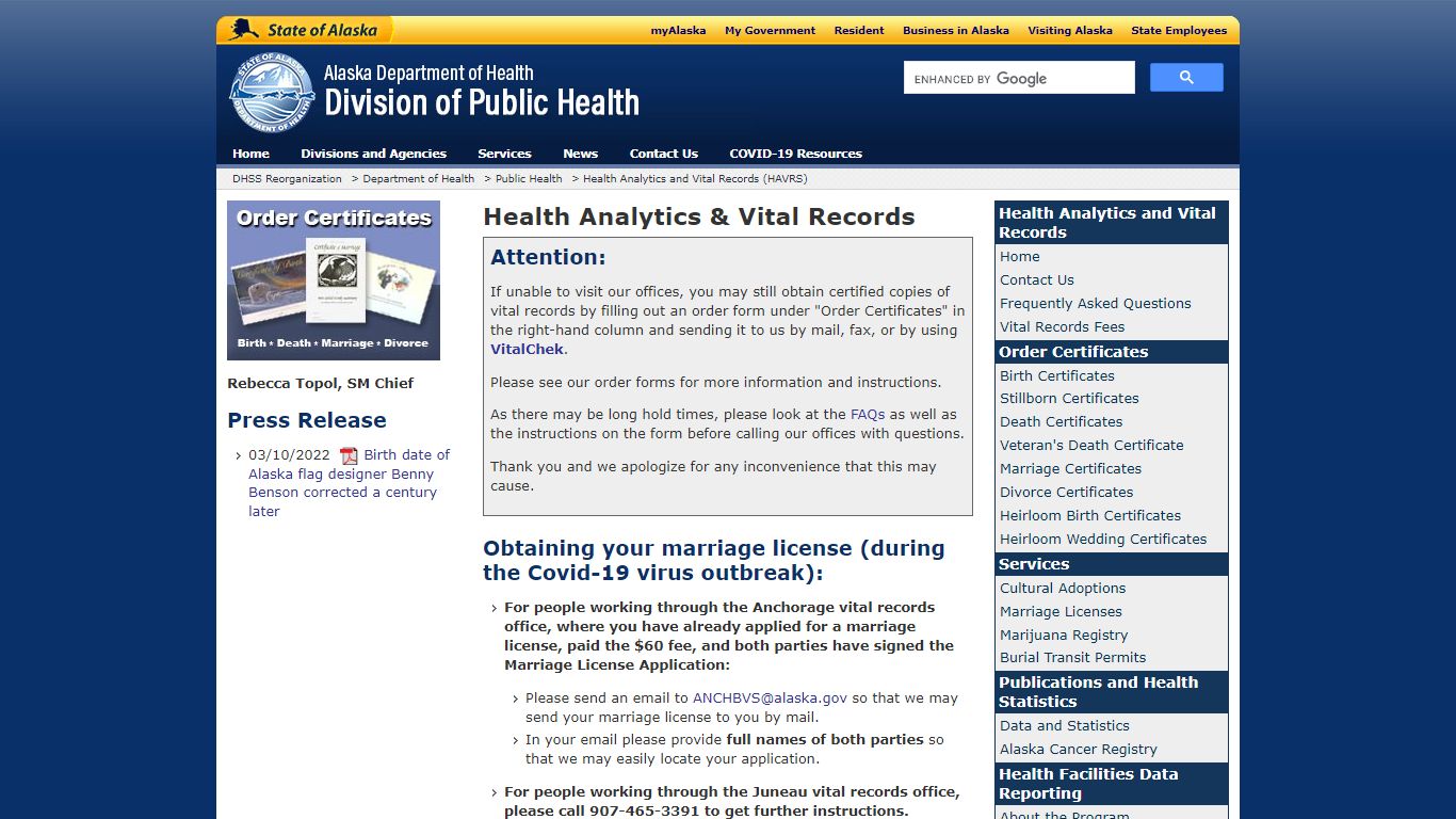 Health Analytics and Vital Records - Alaska