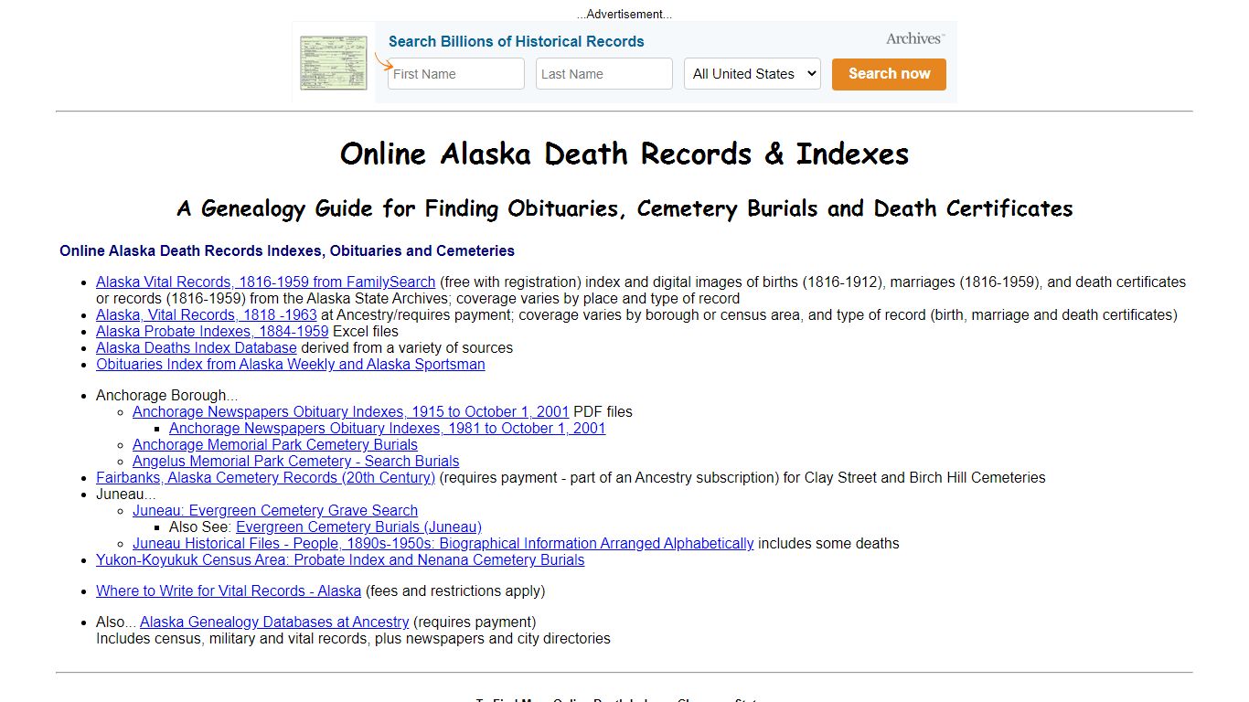 Online Alaska Death Indexes, Records & Obituaries